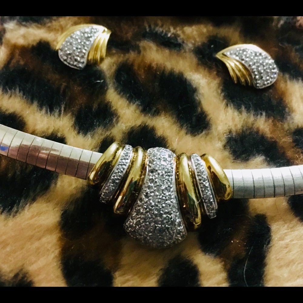 Sterling silver and gold pendant earrings set